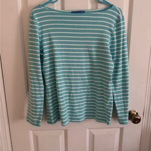 J. McLaughlin Aqua and White Striped Top